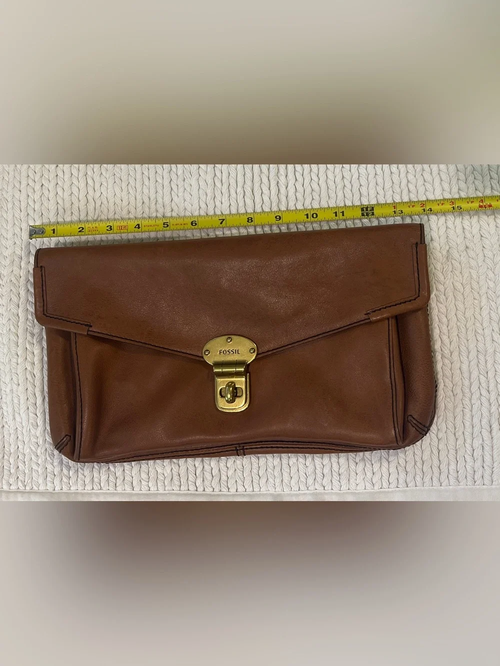 Vintage Fossil Brown Leather Envelope Clutch Handbag